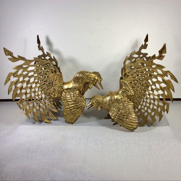 Vintage Other - Vintage Brass Fighting Birds Statue Pair